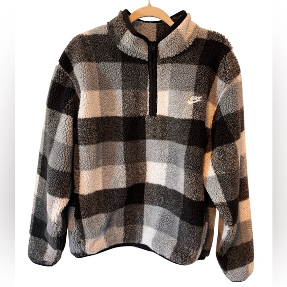 Nike Other - Nike Men’s Black Gray White Checkered Sherpa Pullover Quarter Zip Size Medium